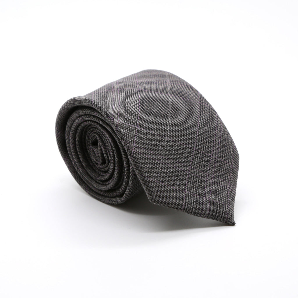 Slim Charcoal & Grey With Hint Of Lavender Plaid Neckties & Handkerchief