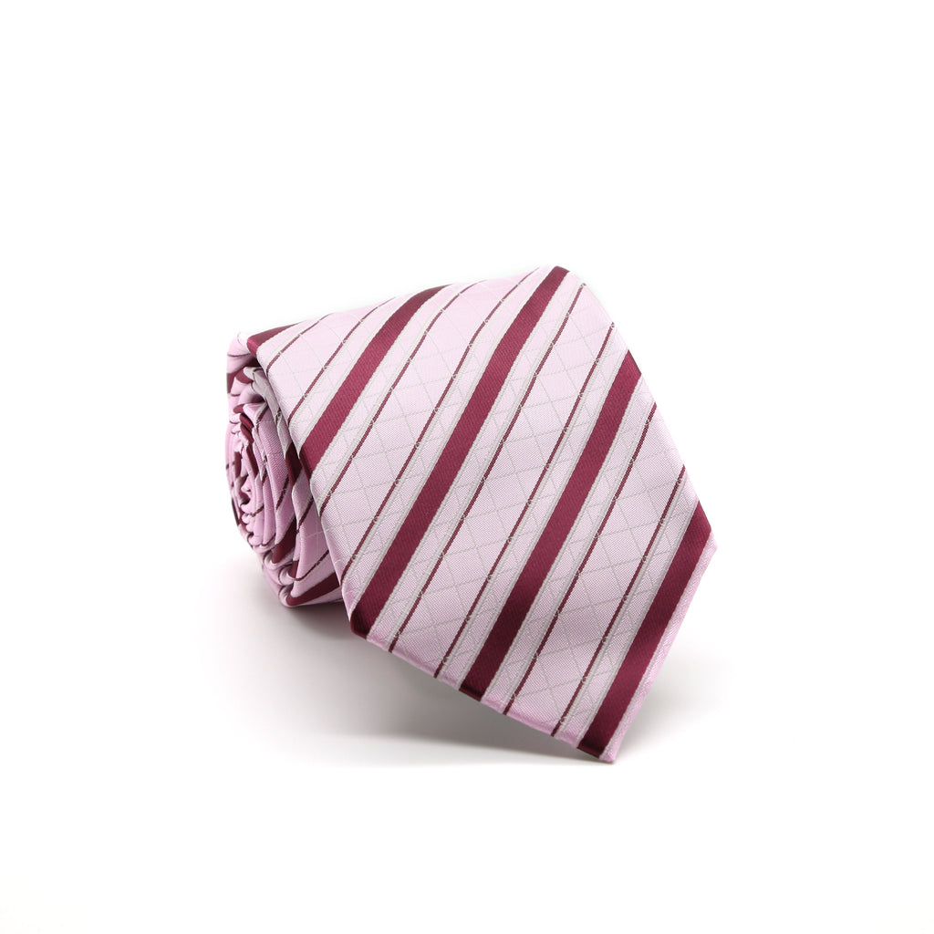 Ferrecci Mens Pink/Fuchsia Striped Pattern Necktie with Handkerchief Set