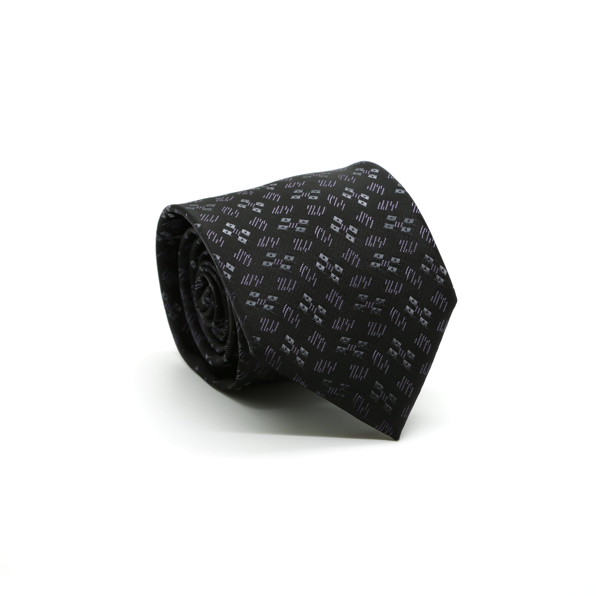 Ferrecci Mens Black/Grey/Lavender Geo Pattern Necktie with Handkerchief Set