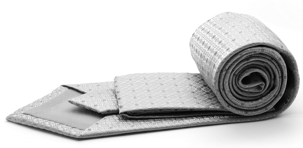 Mens Dads Classic Grey Geometric Pattern Business Casual Necktie & Hanky Set R-5