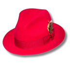 Ferrecci Brooks Soft 100% Australian Wool Felt Body With Removable Feather Red Hat Great For Travel