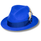 Ferrecci Brooks Soft 100% Australian Wool Felt Body With Removable Feather Royal Blue Hat Great For Travel.