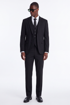 Poly Rayon Black 2 Button Notch Lapel Pick Stitching 3 Pc Slim Fit Suit