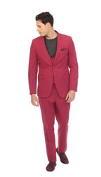 Men's Slim Fit Two Button Burgundy Seersucker Suit