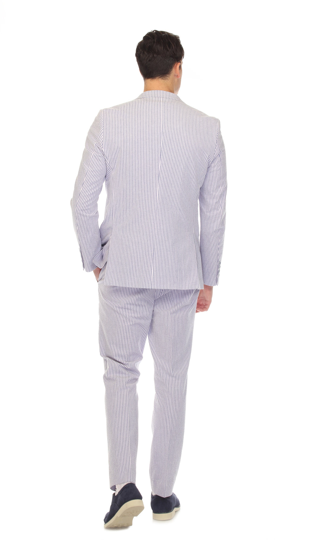 Ferrecci - Men's Blue Premium Cotton Slim Fit Seersucker 2 Piece Suit Set