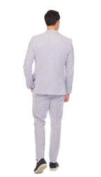 Ferrecci - Men's Blue Premium Cotton Slim Fit Seersucker 2 Piece Suit Set