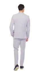 Men's Slim Fit Two Button Blue Seersucker Suit