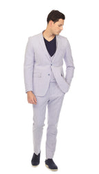 Men's Regular Fit Two Button Blue Seersucker Suit