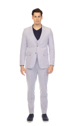 Men's Regular Fit Two Button Blue Seersucker Suit