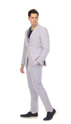Ferrecci - Men's Blue Premium Cotton Slim Fit Seersucker 2 Piece Suit Set