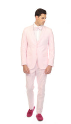 Men's Pink Premium Cotton Slim Fit Seersucker 2 Piece Suit Set