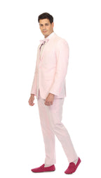 Men's Pink Premium Cotton Slim Fit Seersucker 2 Piece Suit Set