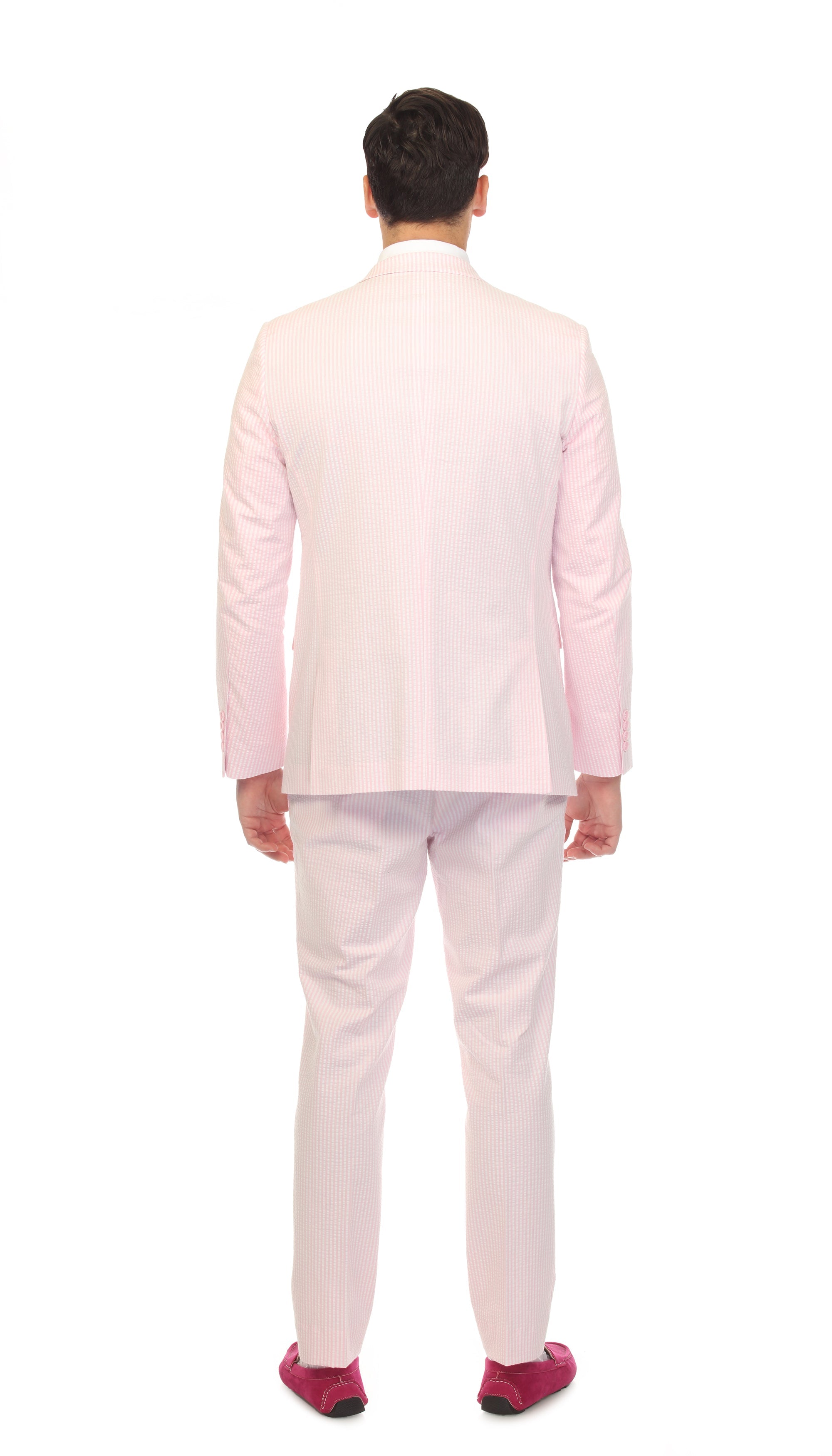 Ferrecci - Men's Pink Premium Cotton Slim Fit Seersucker 2 Piece Suit Set