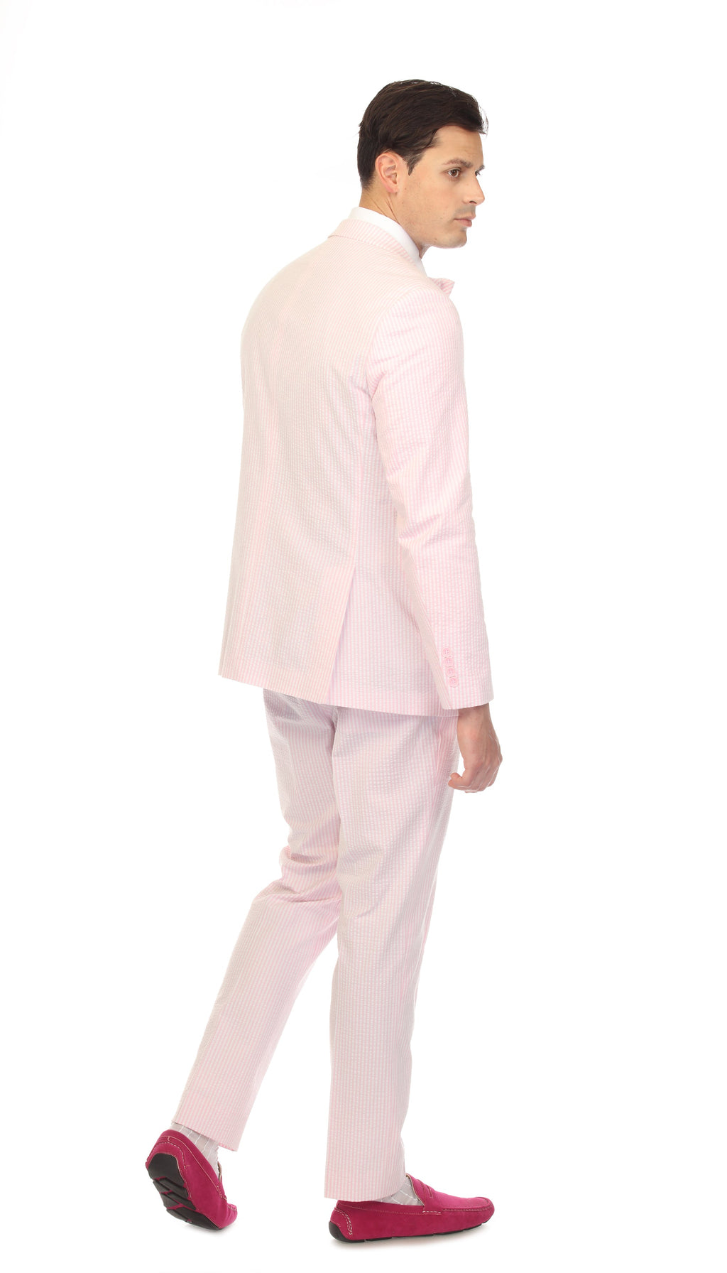 Ferrecci - Men's Pink Premium Cotton Slim Fit Seersucker 2 Piece Suit Set