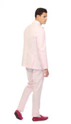 Men's Pink Premium Cotton Slim Fit Seersucker 2 Piece Suit Set