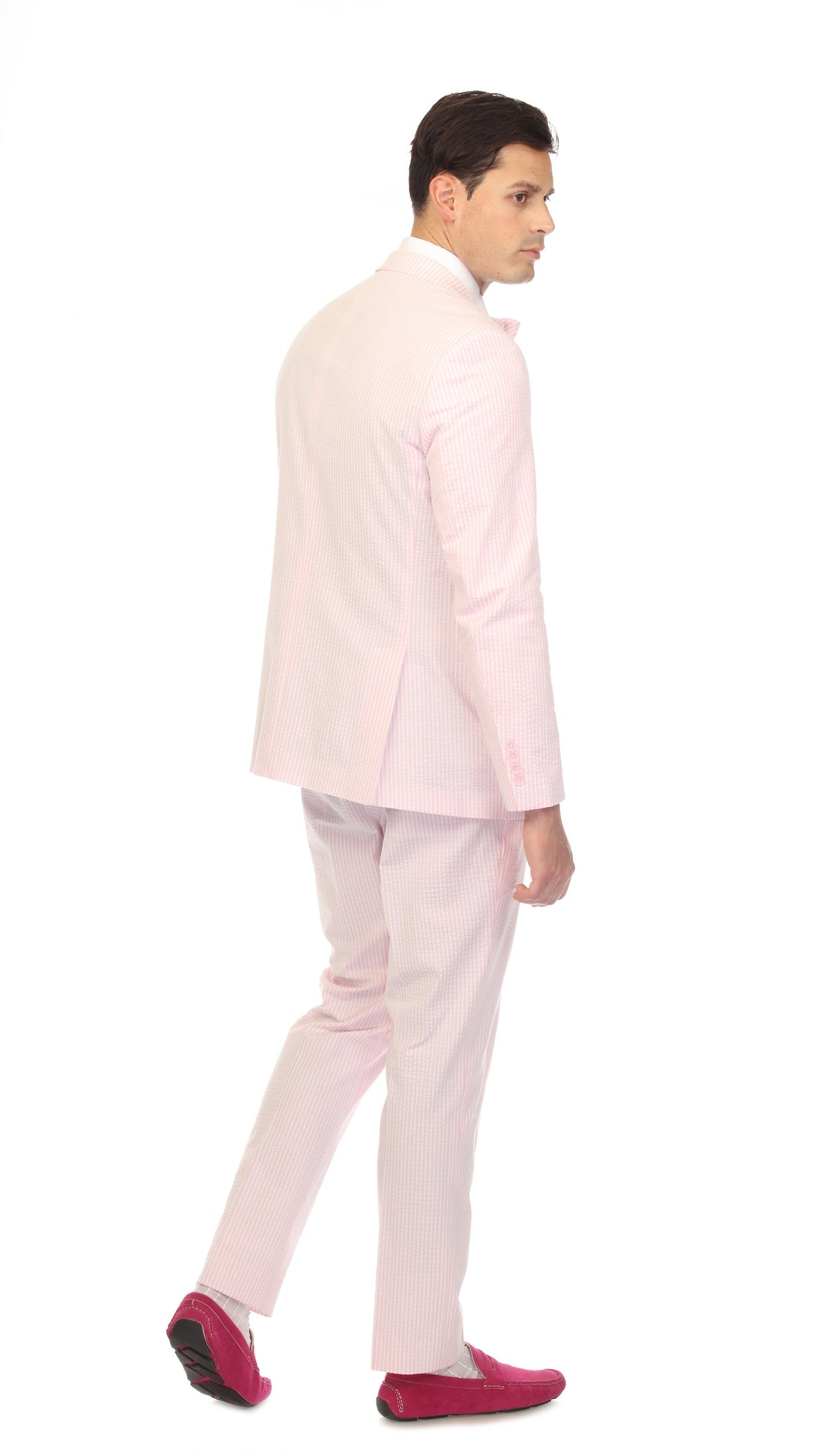 Men's Slim Fit Two Button Pink Seersucker Suit