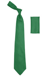 Emerald Green Satin Regular Fit Dress Shirt, Tie & Hanky Set