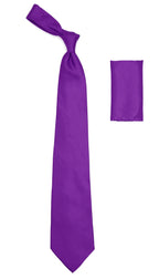 Purple Satin Regular Fit Dress Shirt, Tie & Hanky Set