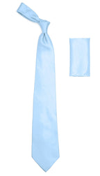 Sky Blue Satin Regular Fit Dress Shirt, Tie & Hanky Set