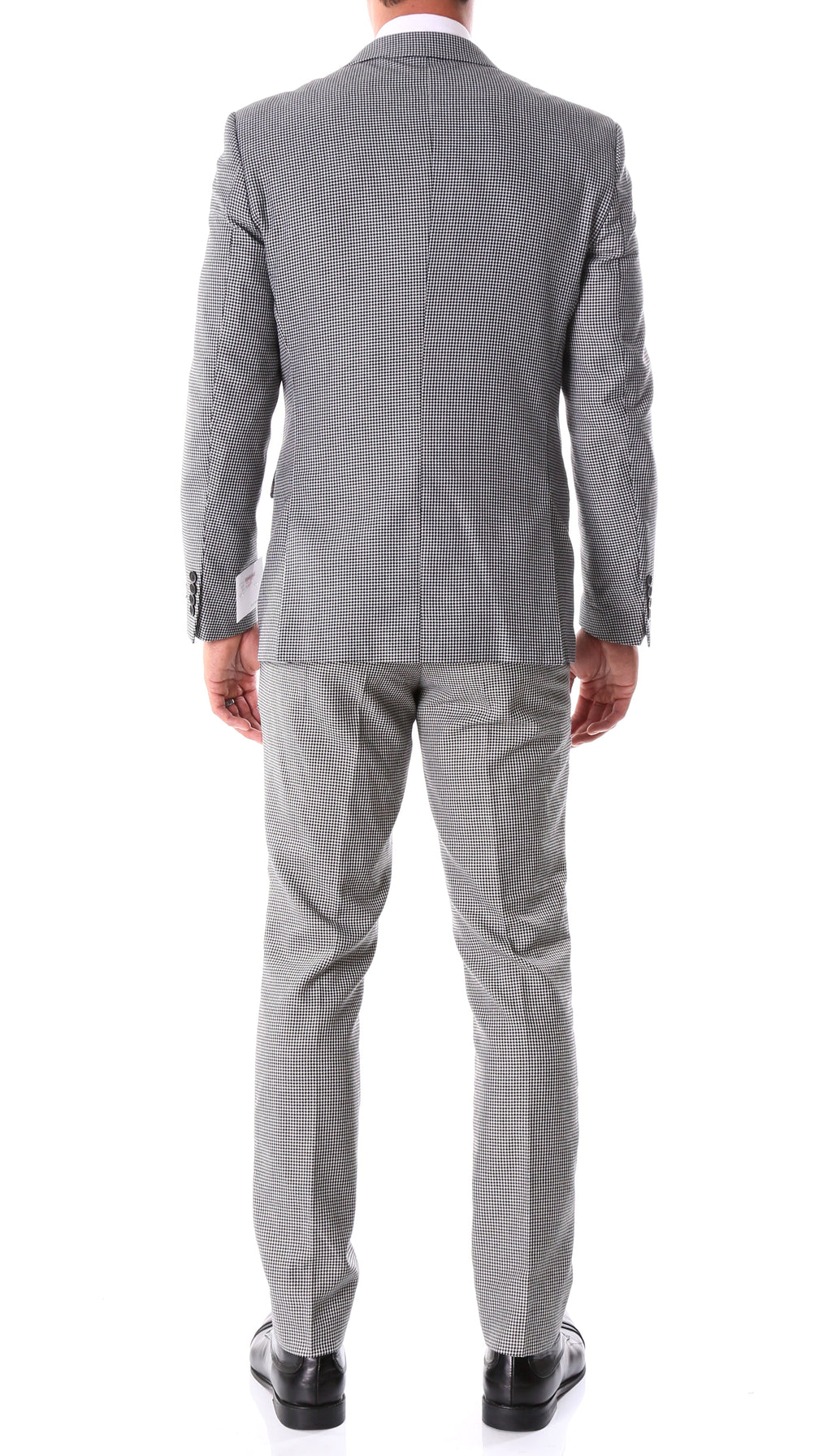 Stanford Men's Black & White Houndstooth Suit — Slim Fit 2 Piece Peak Lapel