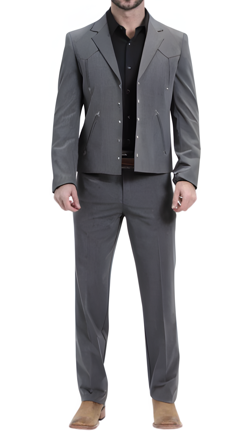 Men's Western Suit 2-Piece Set – Charcoal | Western Yoke | Ferrecci