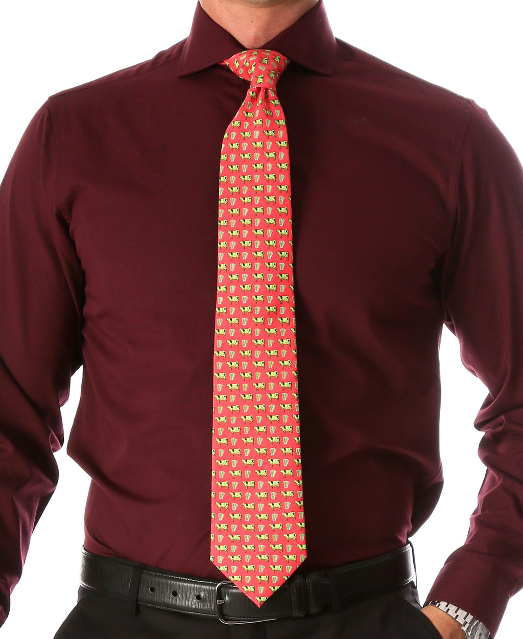 Cow Coral Necktie with Handkerchief Set