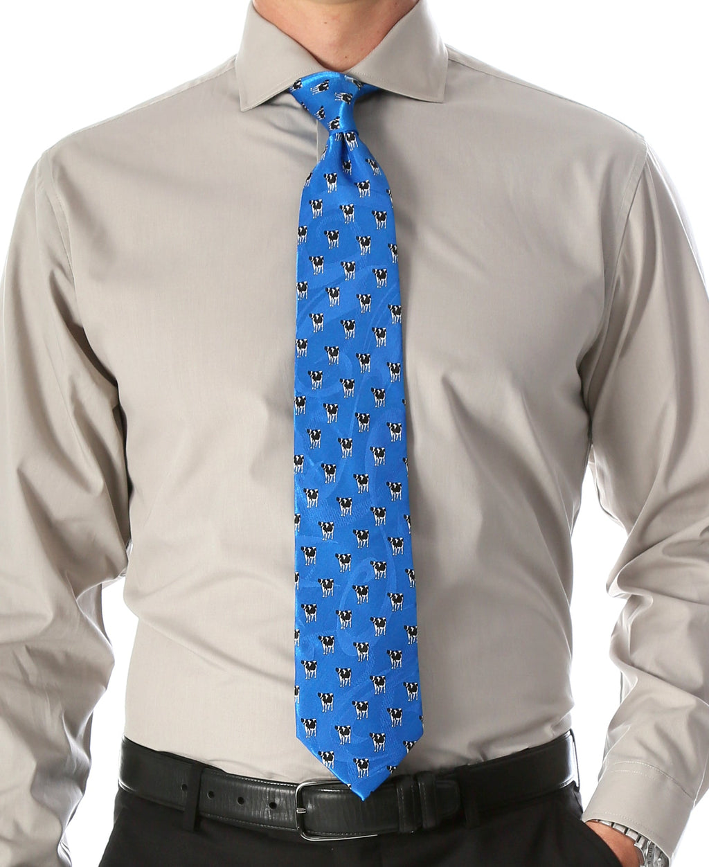 Cow Blue Necktie with Handkerchief Set