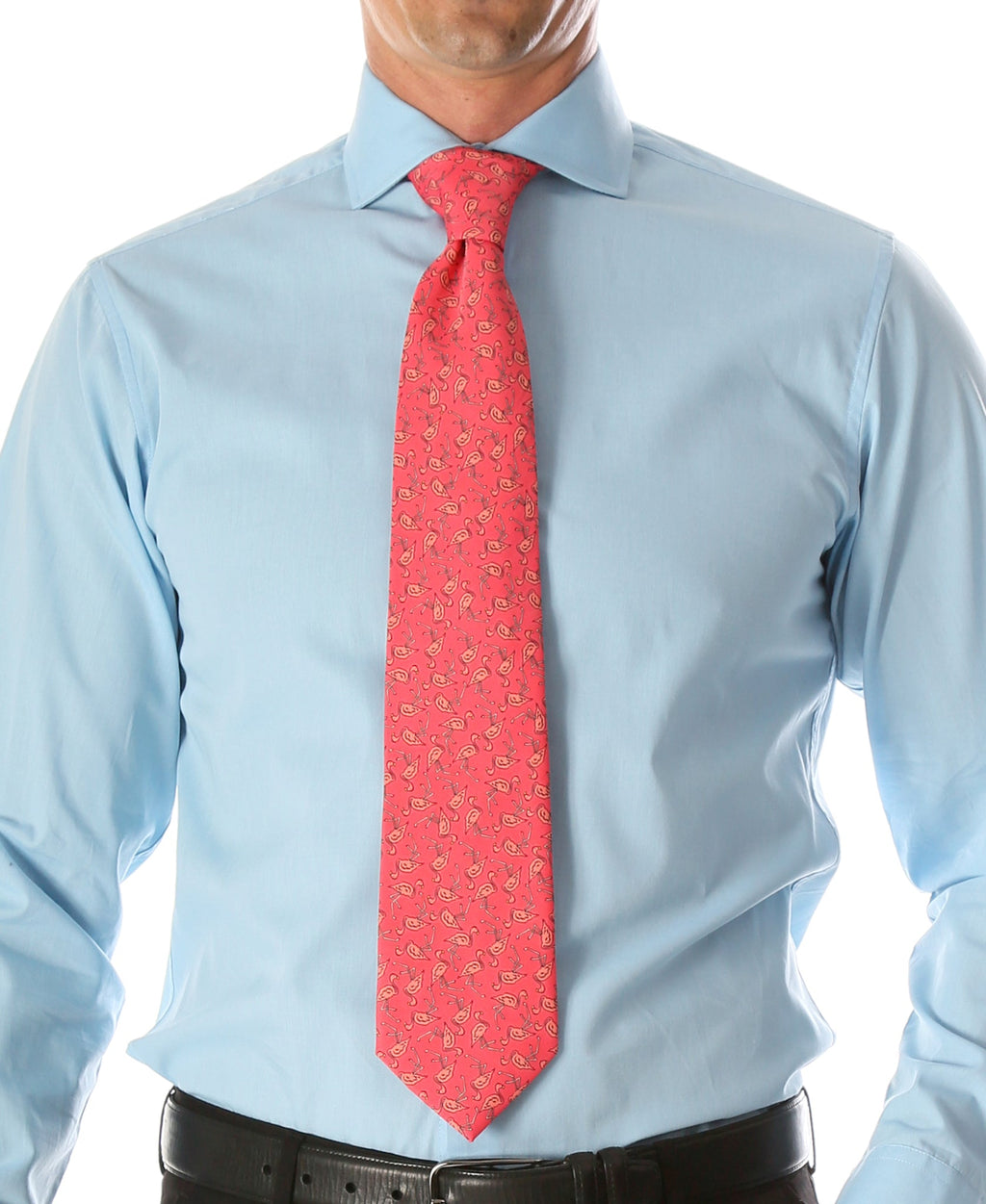 Flamingo Pink Necktie with Handkerchief Set