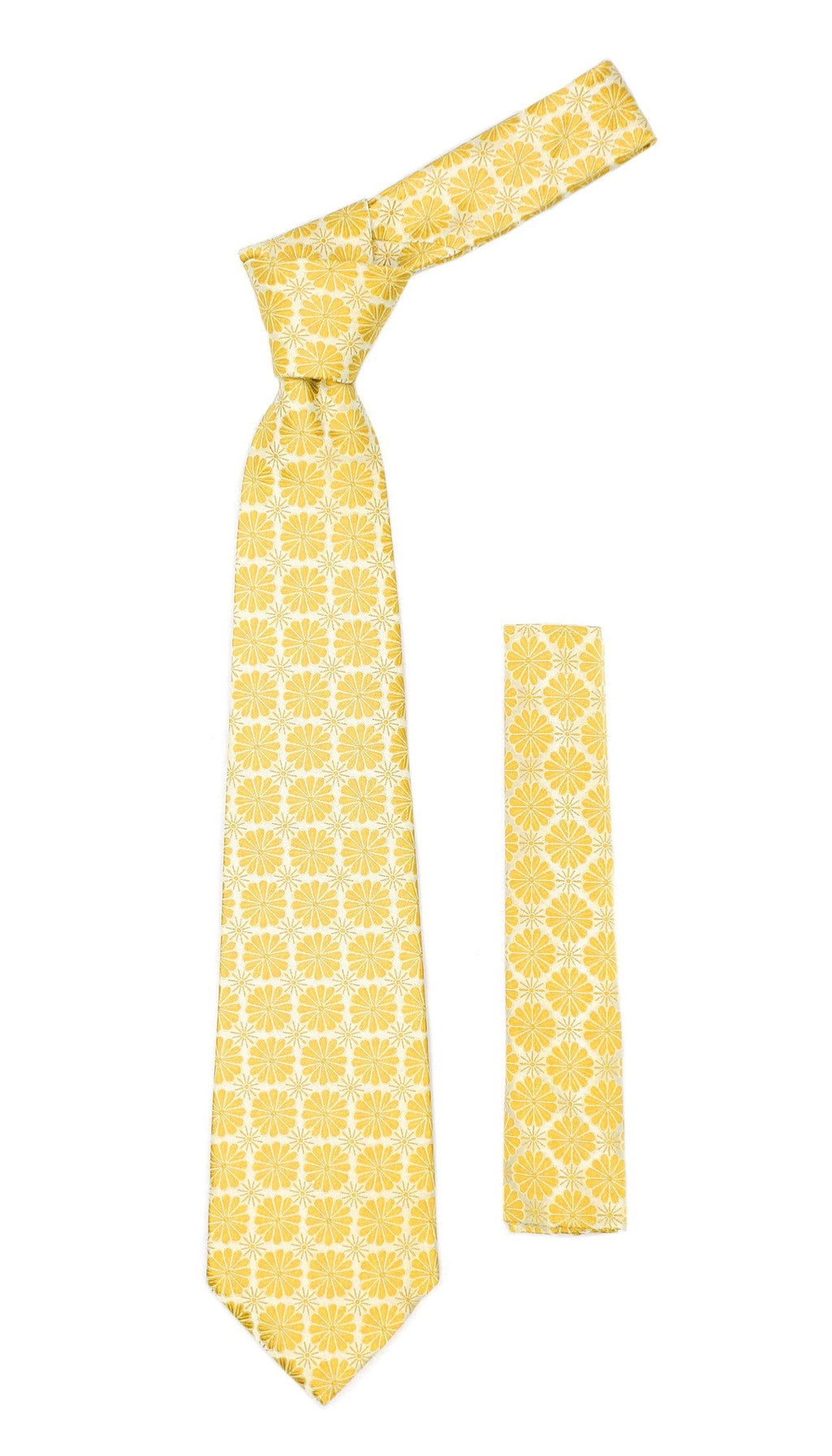 Floral Yellow Necktie with Handkerchief Set