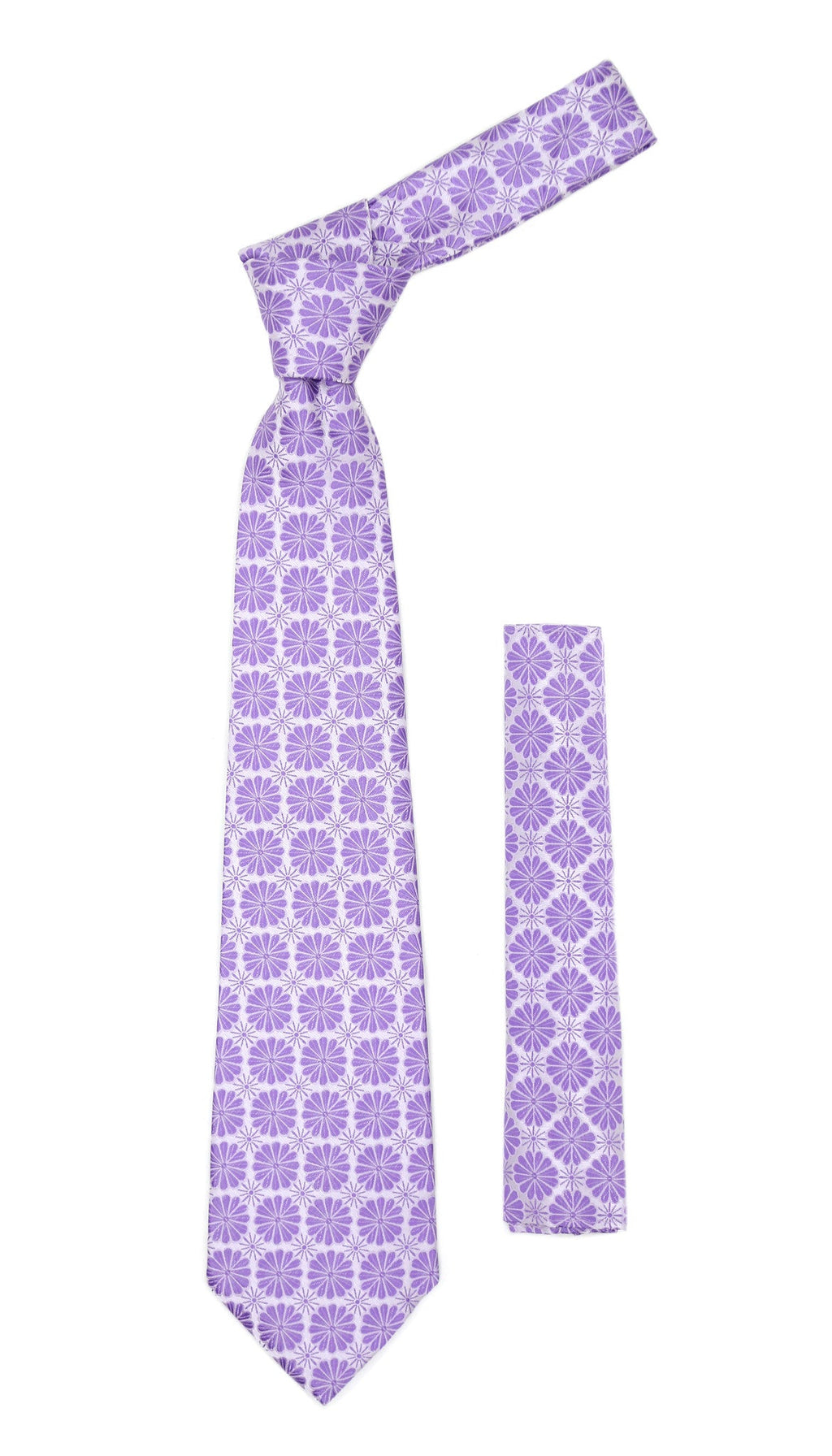 Floral Lavender Necktie with Handkerchief Set