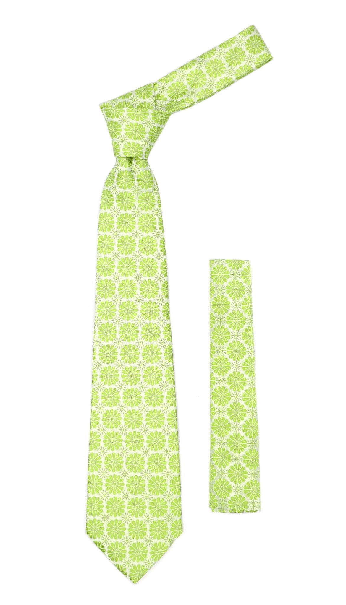 Floral Lime Green Necktie with Handkerchief Set