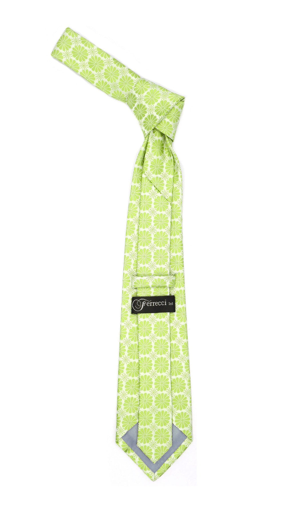 Floral Lime Green Necktie with Handkerchief Set