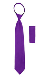 Satine Purple Zipper Tie with Hankie Set