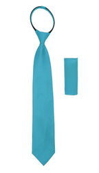 Satine Turquoise Zipper Tie with Hankie Set