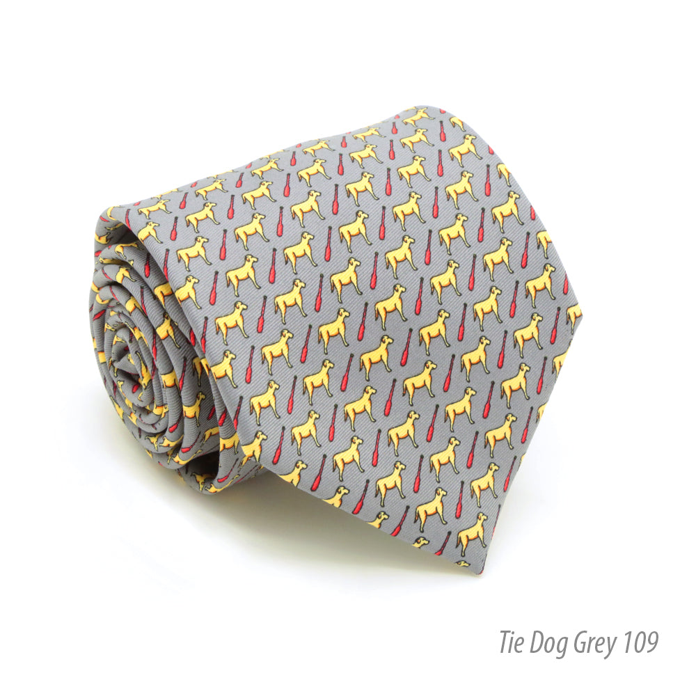 Dog Grey Necktie with Handkerchief Set