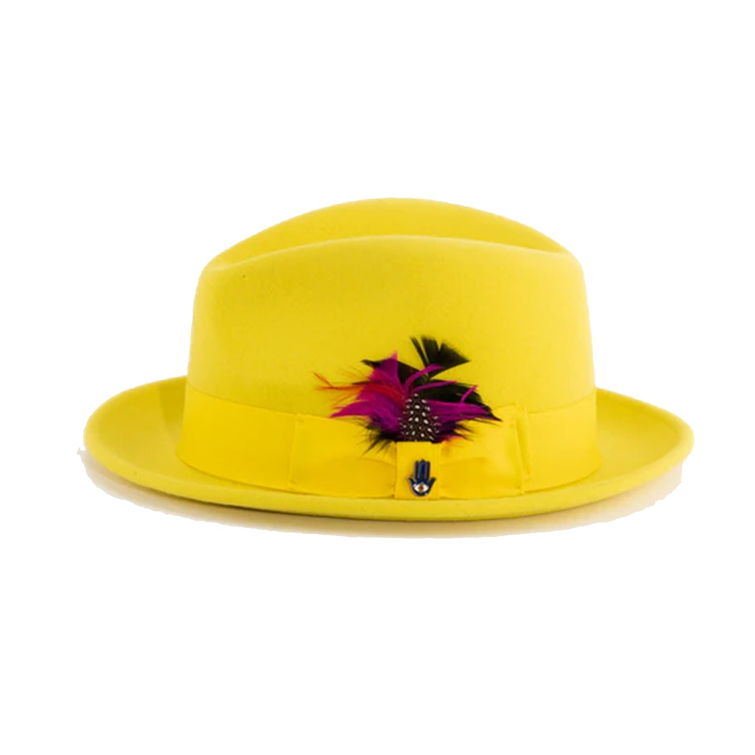 Ferrecci Brooks Trilby Soft 100% Australian Wool Felt Body with Removable Feather yellow hat Great for Travel