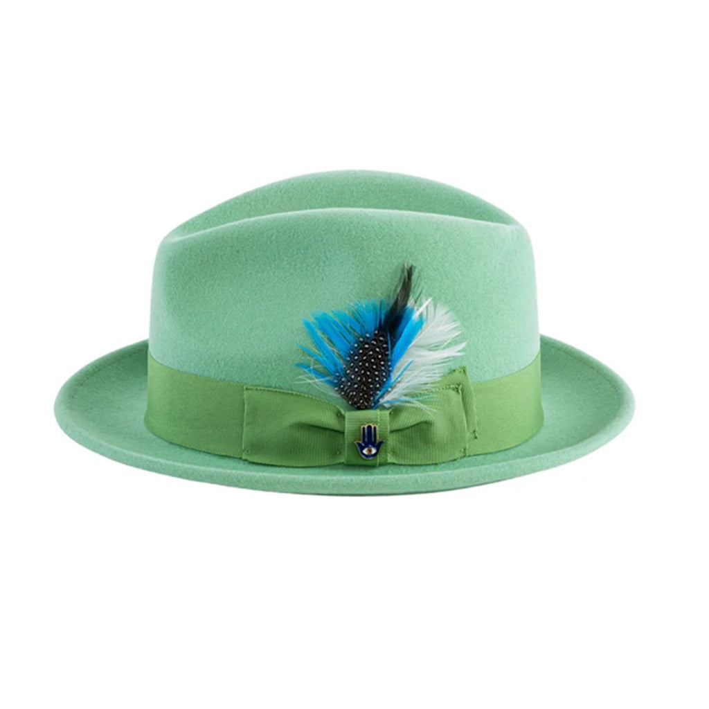 Ferrecci Brooks Trilby Soft 100% Australian Wool Felt Body with Removable Feather Lime Green Hat Great for Travel