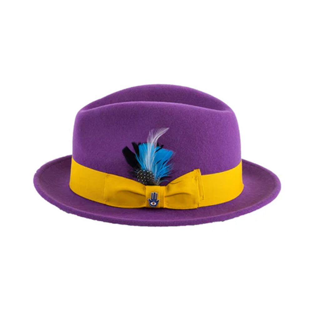 Ferrecci Brooks Soft 100% Australian Wool Felt Body with Removable Feather purple hat Great for Travel