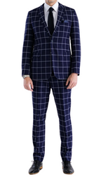 Copper Navy Mens 2 Button Slim Notch Lapel Suit With Pick Stiching "U" Shaped Vest Double Breasted