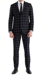 Copper Black Mens 2 Button Slim Notch Lapel Suit With Pick Stitching "U" Shaped Vest Double Breasted