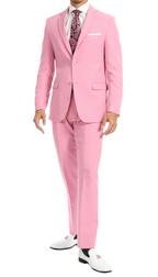 Paul Lorenzo Men's Pink Slim Fit 2-Piece Suit - Notch Lapel, Flat Front Pants