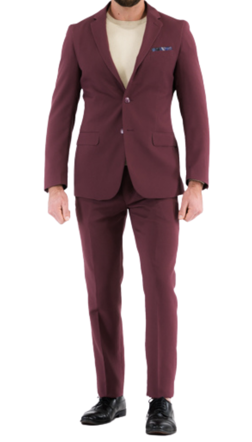 Paul Lorenzo Men's Burgundy Slim Fit 2-Piece Suit - Notch Lapel, Flat Front Pants