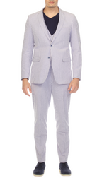 Men's Regular Fit Two Button Blue Seersucker Suit