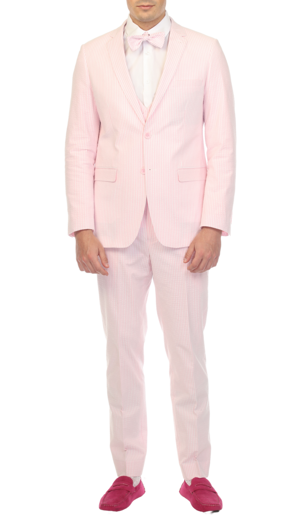 Ferrecci - Men's Pink Premium Cotton Slim Fit Seersucker 2 Piece Suit Set