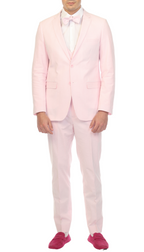 Men's Pink Premium Cotton Slim Fit Seersucker 2 Piece Suit Set