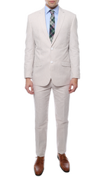 Men's Slim Fit Two Button Tan Seersucker Suit