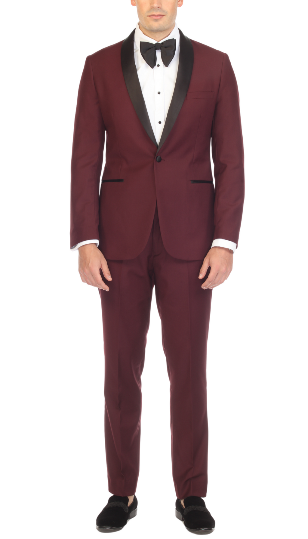 Ferrecci Men's Reno Burgundy Slim Fit Shawl Lapel 2 Piece Tuxedo Suit Set