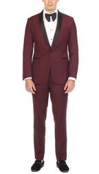 Ferrecci Men's Reno Burgundy Slim Fit Shawl Lapel 2 Piece Tuxedo Suit Set