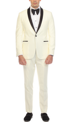 Ferrecci Men's Reno Off-White Slim Fit Shawl Lapel 2 Piece Tuxedo Suit Set