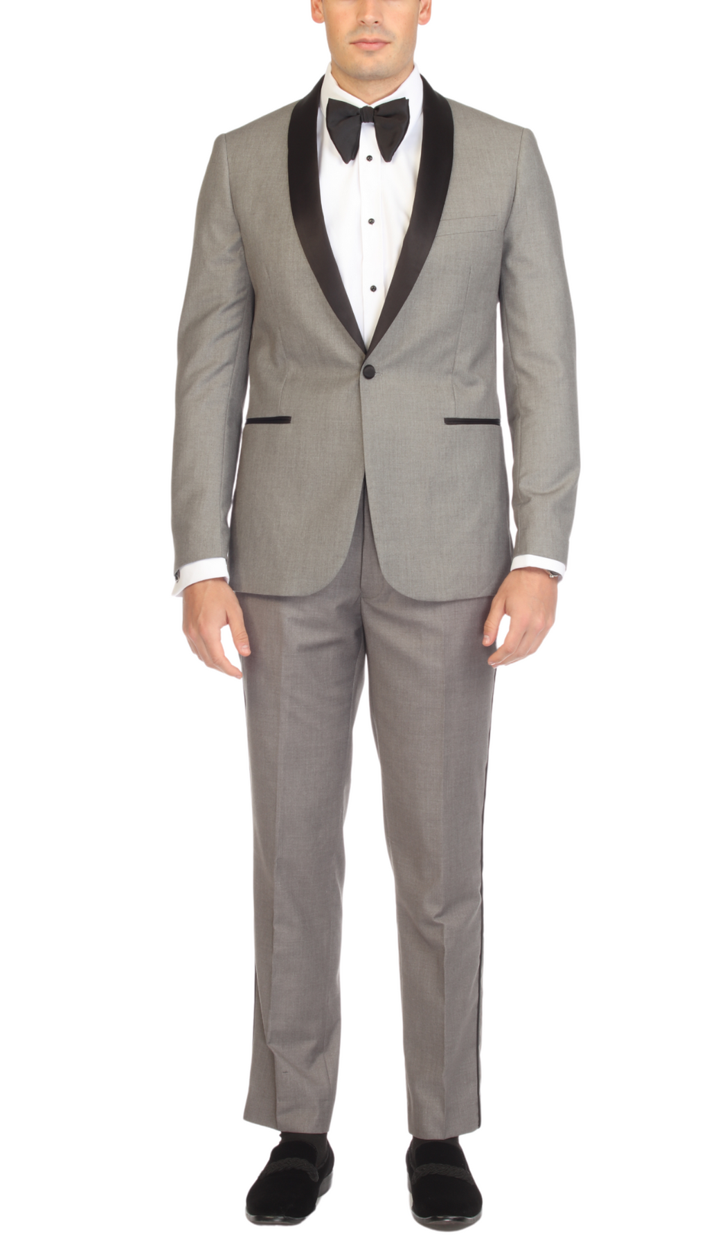 Ferrecci Men's Reno Grey Slim Fit Shawl Lapel 2 Piece Tuxedo Suit Set